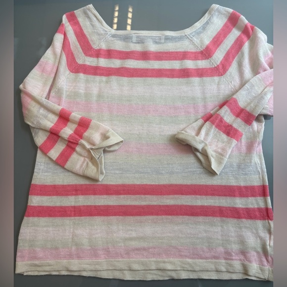 LOFT Pink and Cream Stripes Boat Neck 3/4 length sleeve sheer Sweater size Small - Picture 4 of 6